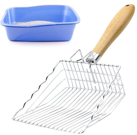 Rrlihjgu Kattströskopa, metallkattskräp - djup | Rostfritt stål scoop, spaljéform, ergonomiskt trähandtag, lätt för kattlåda