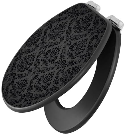 banjado Toilettendeckel anthrazit mit Absenkautomatik/WC Sitz mit Absenkautomatik anthrazit/Klodeckel grau/Toilettensitz dunkel/edle Klobrille - Motiv Black Deluxe