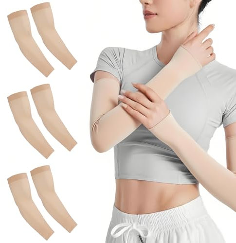 Manguitos color piel para brazos, protección solar y cobertura de tatuajes, 3 pares, mangas para brazos, manguitos bicicleta, manguitos running