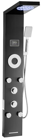 VEVOR Shower Panel Tower System with Rainfall Shower Head, LED, 53 in Brushed Stainless Steel Shower Column, 6-Function Faucet, Wall-Mount Rain Massage System with 5 Body Jets, Handheld, Tub Spout