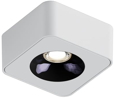 JAYMP Square Modern LED Ceiling Spotlight 3000K Dimmable White Surface Mount Focus Down Light for Living Room Hallway Laundry Room (White, Single Lamp)