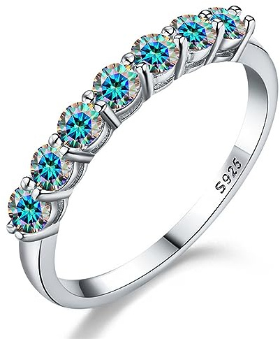Diamantring, 7 stenar flerfärgad moissanitring for kvinnor 0, ctw D-färg VVS1 klarhet labbet diamantvigselring
