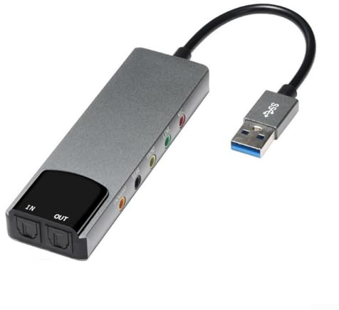 Aluminium USB externt ljudkort med 5.1 surroundljud och SPDIF optisk utgång, lämplig för Windows och Mac-datorer för digital ljudöverföring