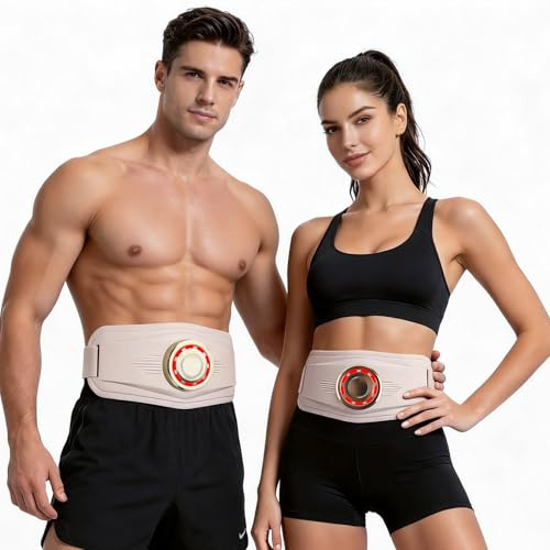 Ms.W Ceinture de Massage EMS, stimulateur Abdominal et tonificateur Musculaire avec 4 Modes, Plusieurs Niveaux d'intensité, compresse chauffante et lumière colorée, pour Hommes et Femmes