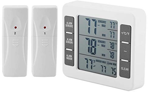 Thermomètre pour réfrigérateur Affichage numérique sans fil Congélateur Moniteur de température Thermomètre pour réfrigérateur avec capteur 2 pièces et alarme Min/Max