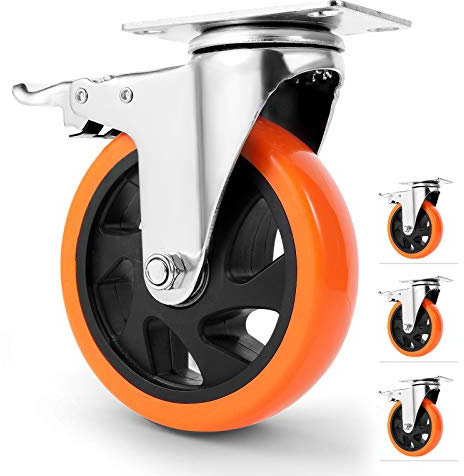 W B D WEIBIDA Schwerlastrollen 125mm mit 4 Bremse Tragkraft 630KG, Möbelrollen Schwerlast mit Doppelverriegelung, Dauerhaft Polyurethan Rollen Groß für Möbel, Werkbänke und Industrielle, 4er-Set