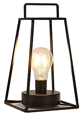 JHY DESIGN Geometrisk Bordslampa Batteridriven, 25 cm Hög Järnkonst Sladdlös Lampa Bur Skrivbordslampa med 6-timmars Timer Hänglampa för Balkong Bröllop Inomhus Vardagsrum (Kort, Svart)