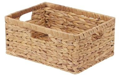 StorageWorks Large Rectangular Wicker Basket, Water Hyacinth Storage Basket with Built-in Handles, 1 Pack