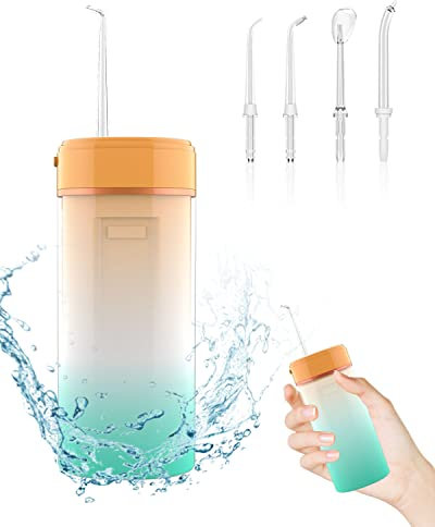 Hydropulseur Jet Dentaire Portable, DDKJ Hydropulseurs Sans Fil Irrigateur Oral avec 4 Buses à Jet, IPX6 Etanche, 4 Modes(Doux/Fort/Pulsé/d'action Ponctuelle), Réservoir d'eau 160ML)