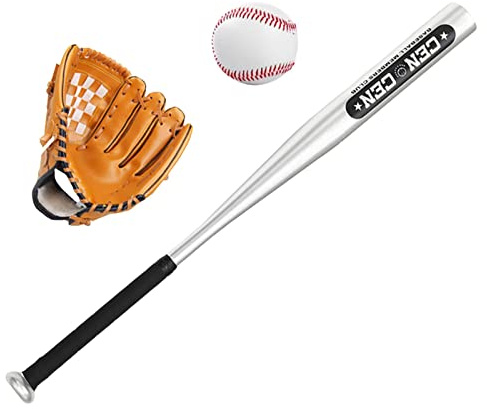 rockible Ensemble de de Baseball en Alliage Aluminium avec Balle de Baseball et Balle, Gant Gauche Marron