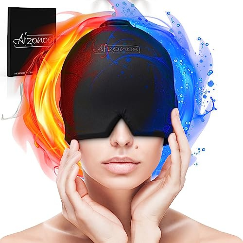 Afzonos Cuffia Gel per Emicrania e Mal di Testa Terapia del Freddo o Caldo per Testa, Occhi e Cervicale Sollievo Immediato per Emicrania, Stress e Cervicale