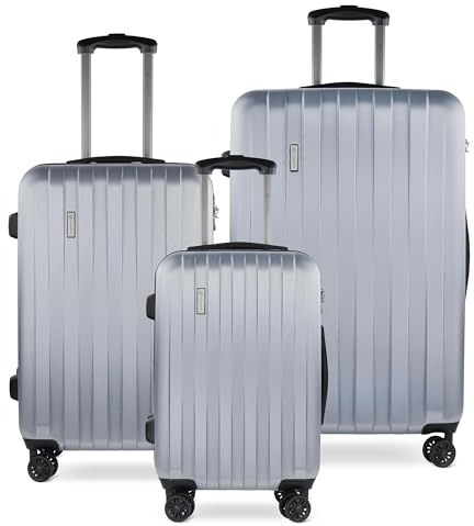 bugatti Lima 3er-Hartschalen Kofferset (S,M,L) 4 Rollen mit TSA-Zahlenschloss, Silber