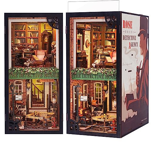 CUTEBEE Book Nook Kit – DIY Puppenhaus Häuser, Miniatur Haus Selber Bauen für Erwachsene, 3D Puzzle & Buchstütze | Kreativset zur Bücherregal-Deko | Geschenk (Rose Detective Agency)