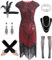 WILDPARTY 20er Jahre Kostüm Damen Charleston Kleid, Flapper Kleid mit Pailletten Perlen Fransen Netzstrümpfe, Kleid 20er Jahre Accessoires, Vintage Mafia Kostüm Damen M
