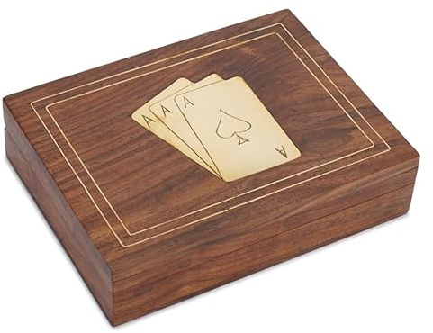 Ajuny Porta Carte Da Gioco In Legno Con 2 Mazzi Di Carte 'Ace' Giocare Scatola Organizer Elegante Per Due Mazzi Ideale Per Poker Giochi Di Carte E Regalo Di Benvenuto Per Lui E Per Lei