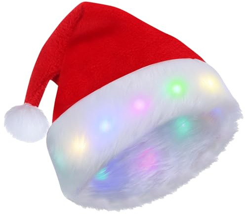 Seasboes Gorro de Navidad, LED Gorro de Navidad, Sombreros de Fiesta de Navidad, Gorro De Papá Noel De Felpa Novedoso De Navidad Unisex Para Niños, Adultos, Regalo