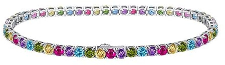 Pulsera para mujer, plata 925, pulsera de tenis con circonita cúbica colorida para mujer, longitud 16,5/18/19 cm, Circonita cúbica