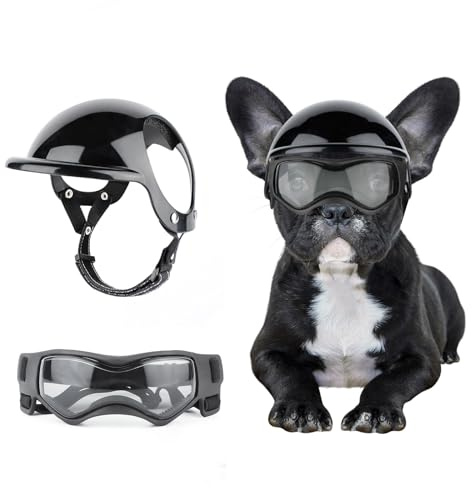 BillionChains - Casco per cani e cani di piccola taglia, occhiali per cani e animali domestici, casco da moto con fori per le orecchie, cinghie regolabili, casco di sicurezza da equitazione