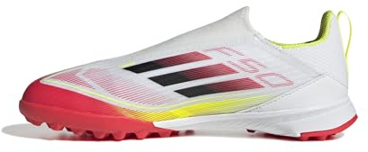 Adidas Unisex niños F50 League Laceless Football Boots Turf Kids, Cloud White/Core Black/Solar Yellow, 28 EU