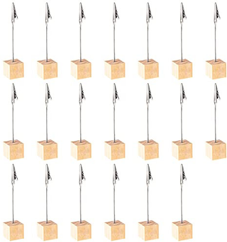 20 Stück Holz Fotohalter mit Klammern Fotoständer Postkartenhalter Ständer Krokodilklemme Memo Clip Halter Notizhalter mit Kiefernsockel für Büro, Hochzeits, Hausdekoration, Tischdeko, Party