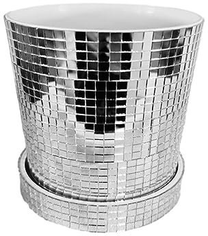 siduytin Spiegelglänzender Blumentopf für den Haushalt – Wohnraum Glas Disco Kugel Pflanztopf mit Abflussloch, 12.8 cm