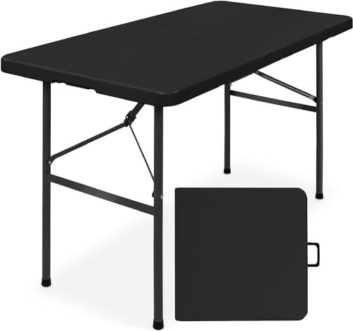 Simpli-Magic 4ft Portable Plastic Folding Table – 17% Thicker Than Others – Indoor & Outdoor Heavy-Duty Foldable Utility Table w/Handle for Party & Camping (Black)