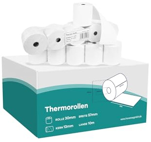 Inoverse termopappersrullar 57 x 30 x 12 mm, 10 m 5 rullar, EC-rullar termopapper | BPA-fria kassarullar, kvittorullar för EC-enheter och kortterminaler, för bankomat och kassasystem, kassabontrulle
