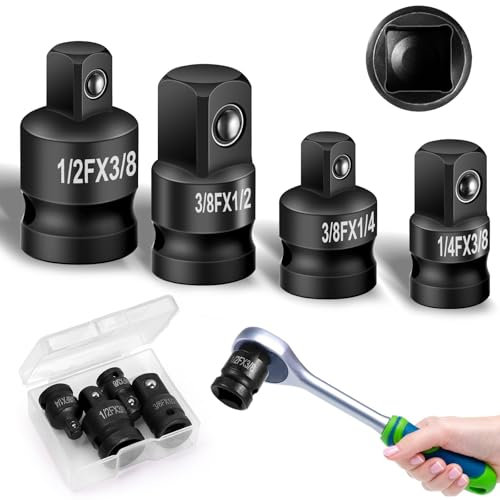 Furuising 4 Piezas Adaptador de Llave de Vaso de 1/4 a 3/8, 3/8 a 1/4, 3/8 a 1/2, 1/2 a 3/8, Adaptador de vaso de impacto, Eadaptador para Vasos de Carraca para Vaso, Broca
