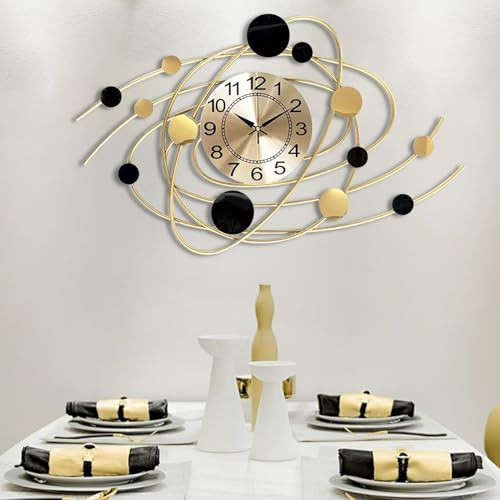 Large Wall Clocks for Living Room, Silent Non-Ticking Battery Operated, Modern Round Oversized Decorative Wall Clock for Kitchen Bedroom Farmhouse Office Home Wall Decor-28.7x17.7 Inch(Golden)