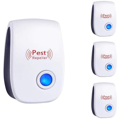 HYLRUNG Lot de 4 répulsifs à ultrasons, répulsif à souris à brancher en intérieur pour lutter contre les nuisibles et les souris, sans danger