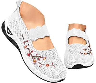 Womens Flat Shoes for Flat Wide feet Trainers for Women Wide Fit Wedge Walking Sneakers Casual Non Slip Running Shoes Lightweight Low Top Slip on Orthopedic Slip-on Trainers White 7.5