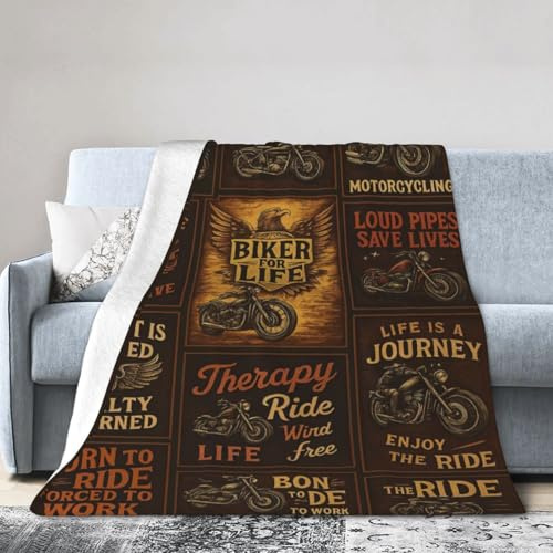 Motorcycle Blankets Super Soft Flannel Fleece Throw Blankets for Bed Sofa and Couch Cool Motorcycle Gifts for Men and Women Fluffy Warm Riding Blankets 80X60