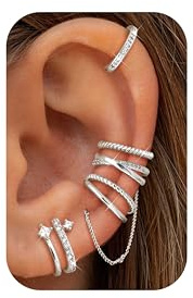 Dochais 5 Pièces Ear Cuff Argent pour Femme Faux Piercing Oreille Boucle Oreille Sans Trou Manchette Oreille Femme Réglables Non Piercing Cartilage Clip Helix Boucles d'Oreilles pour Femmes C