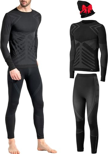 Risalti Tuta Termica Uomo Invernale Energy - Completo Maglia Termica Uomo e Calzamaglia con Scaldacollo Omaggio, Intimo Seamless, Traspirante e Termoregolante – Made in Italy