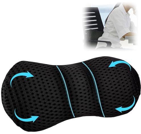 Almohada Lumbar Ergonómico, Cojín Lumbar Silla Oficina, Cojín de Respaldo Transpirable para Coche, Cojínes Lumbares de Viscoelástica para Espalda Baja, para Coche, Silla Oficina, Cama, Negro