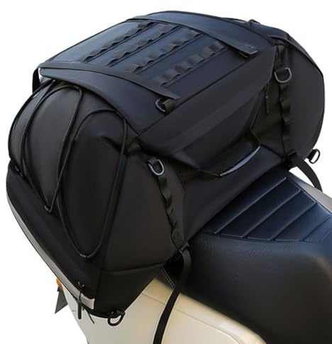 Genérico Bolsa para Asiento Trasero De Moto,Bolsa para Asiento Trasero de Motocicleta Impermeable - Reflectante Ajustable Baúl Ciclismo Touring Ruta Commuting