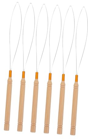 Cabilock Agujas de Bucle para Extensiones de Cabello 6 Piezas Mango de Madera Acero Inoxidable Antideslizante Herramientas para Profesionales y Uso Doméstico Peluquería