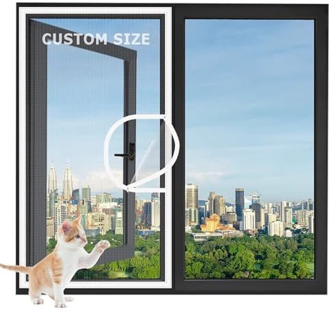 Hruile Custom Size Window Protection Net for Cat Fly Screen Mesh | Self-Adhesive Fly Screen Mosquito Curtain, Cat Safety Netting, Anti-Mosquito Insect Bugs Mesh, with Zipper