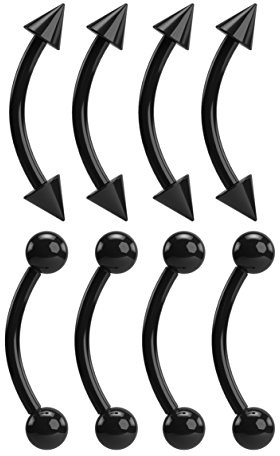 8pc 16g 1.2mm Curved J-Curve Barbell Black Vertical Labret Bar Piercing Jewellery Eyebrow Ring Nipplerings Lot Set 8mm