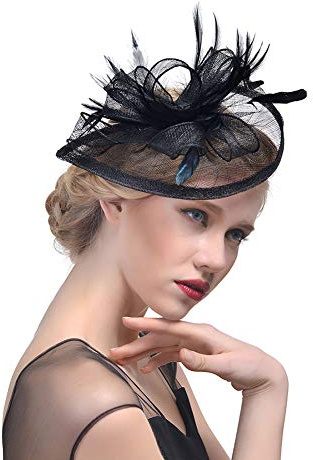 Mallalah Nupcial Tocado Sombrero de Encaje, Fiesta Decoración para Mujeres Sombrero de la Ceremonia de la Boda de la Fiesta de la Flor de la Pluma de Las Mujeres