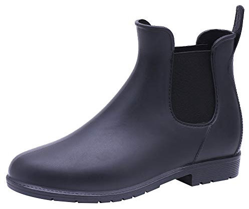 ANUFER Mujer Hasta el Tobillo Chelsea Botas de Lluvia Impermeable Slip-on Zapatos Welly Negro SN01004 EU42