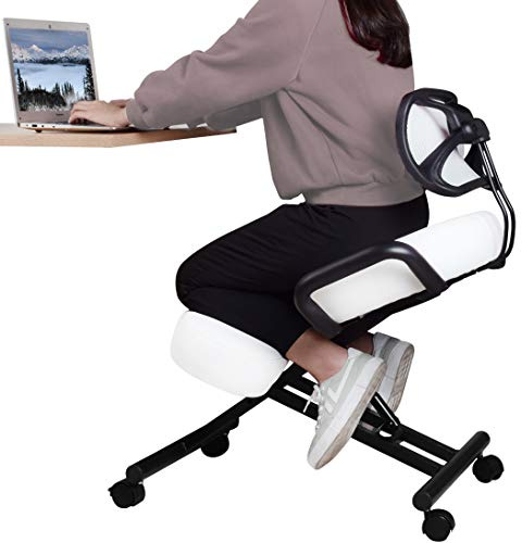 VIVO DRAGONN Ergonomic Kneeling Chair with Back Support, Adjustable Stool for Home and Office with Angled Seat for better Posture - Thick Comfortable Cushions, White (DN-CH-K02W)