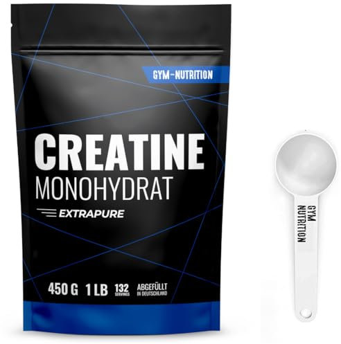 Creatin Monohydrat Pulver 450g - Kreatin Monohydrat in mikronisierter Qualität mit optimal hochdosiert - reines, ohne Zusätze, 100% vegan - für 132 Anwendungen - Verpackung kann variieren