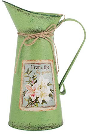 DOITOOL Shabby Chic Flower Vase Vintage Farmhouse Jug Vase Milk Can Pitcher Galvanized Metal Rustic Vase Holder for Home Decoration Green