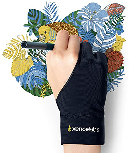 XENCELABS Zeichenhandschuh, Antifouling-Handschuh für Grafiktablett,Künstlerhandschuh Geeignet für Rechts und Links,Zwei-Finger-Handschuh,Schwarz,L