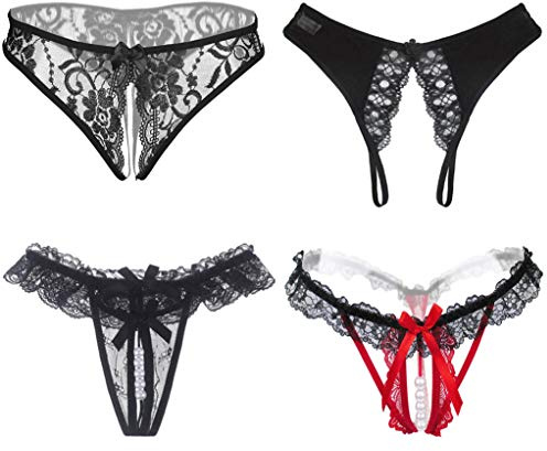 KHUFUZI Pack de 4 Tangas de Encaje para Mujer, Ropa Interior Sexy, Regalo Corto para Novia, Paquete de 4 Estilos, 34-40
