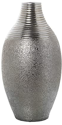 DRW Jarrón de Suelo Alto de cerámica en Plateado 25x50cm