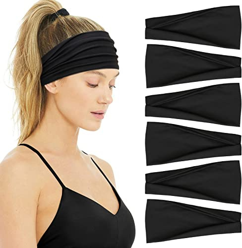 Huachi Black Buttery Soft Headbands - Athletic Hair Bands for Women's Workout, Yoga, and Exercise