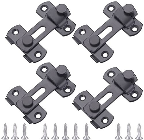 CEEYSEE 4 Pcs Stainless Steel Flip Latch Safety Door Lock Bolt Lock with Sliding Barn Door Lock for Bathroom, Outdoor, Garage, Window, Garden,Cabinet Pet Cage Crate Fitting (BlackFK)