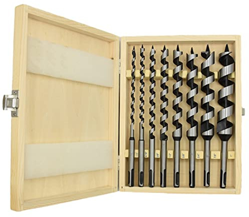CHCYWJGJ 8PCS Wooden Box SDS Plus Shank, Auger Drill Bit for Wood, 9inch Long Drill Bits Soft and Hard Wood, Plastic, Drywall and Composite Materials.1/4,5/16,3/8,1/2,5/8,3/4,7/8,1”